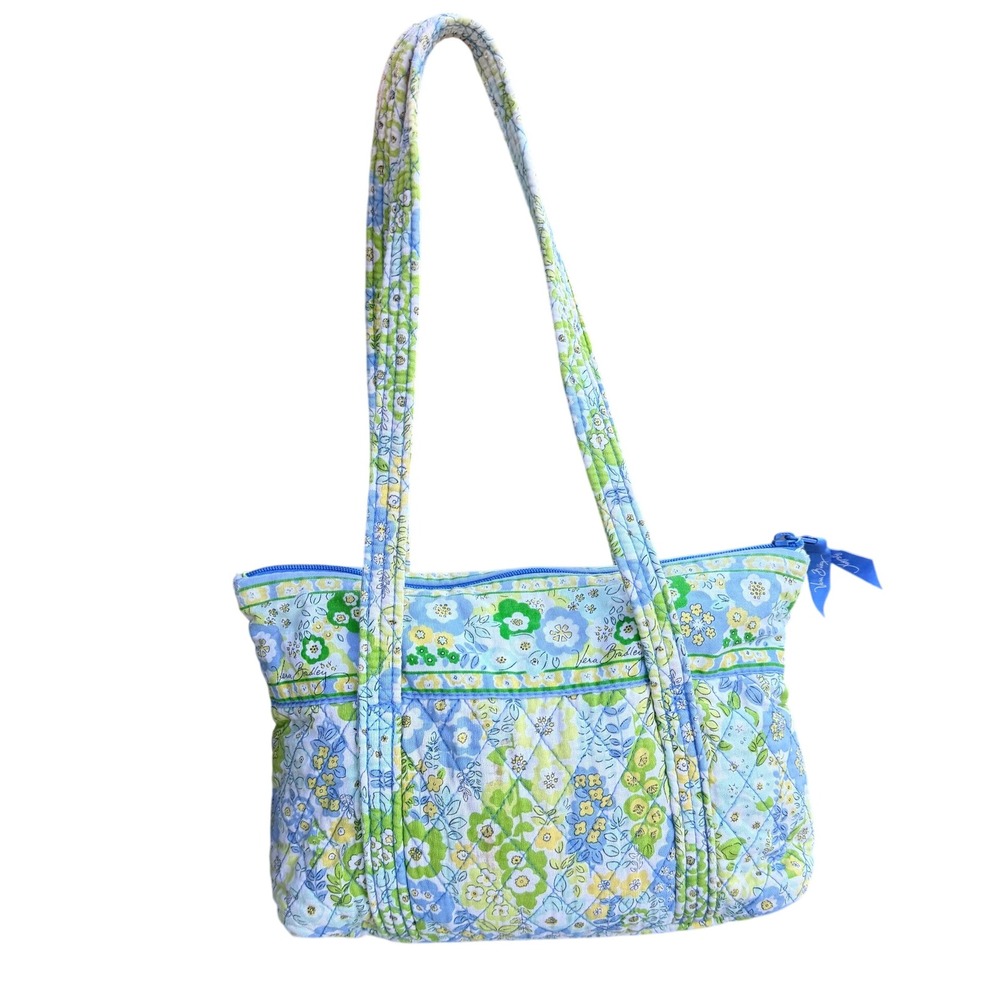 Vera Bradley Floral Quilted Cotton Shoulder Bag Yellow Blue Green Small Zip Tote